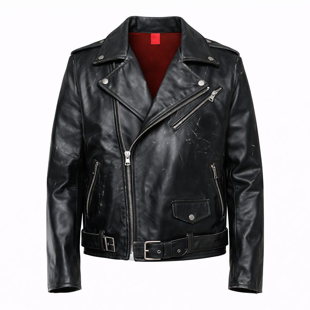 CHIODO CROPPED CON SOFFIETTO PELLE EFFETTO CONSUMATO NERO - lab22shop
