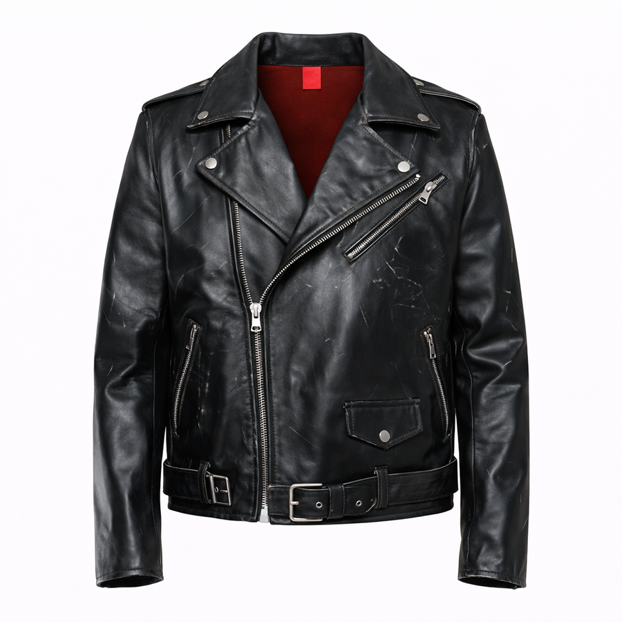CHIODO CROPPED CON SOFFIETTO PELLE EFFETTO CONSUMATO NERO - lab22shop