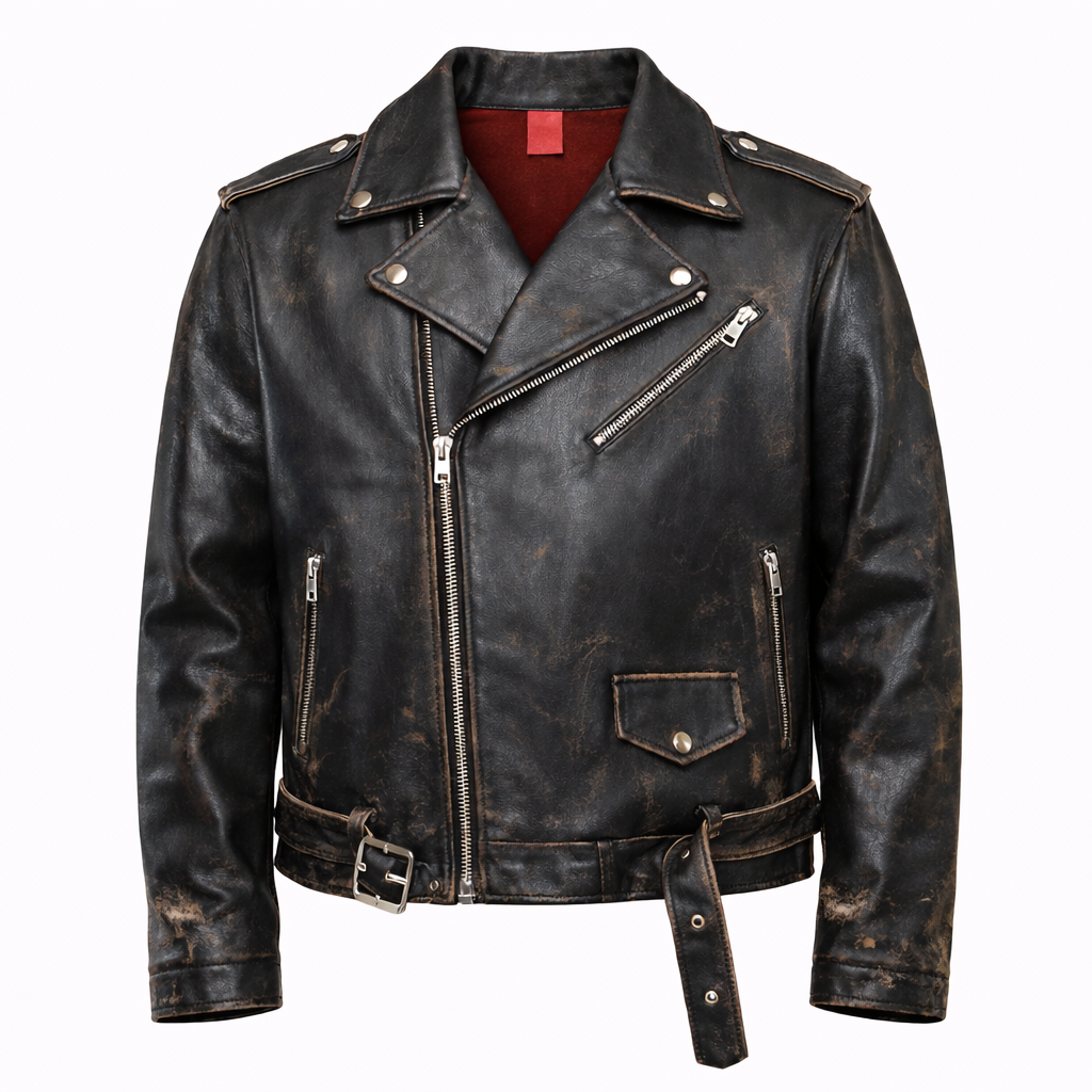 CHIODO IN PELLE NERO EFFETTO VINTAGE - lab22shop