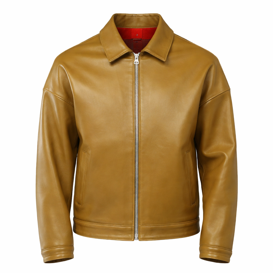 BLAZER IN PELLE VERDE OLIVA - lab22shop