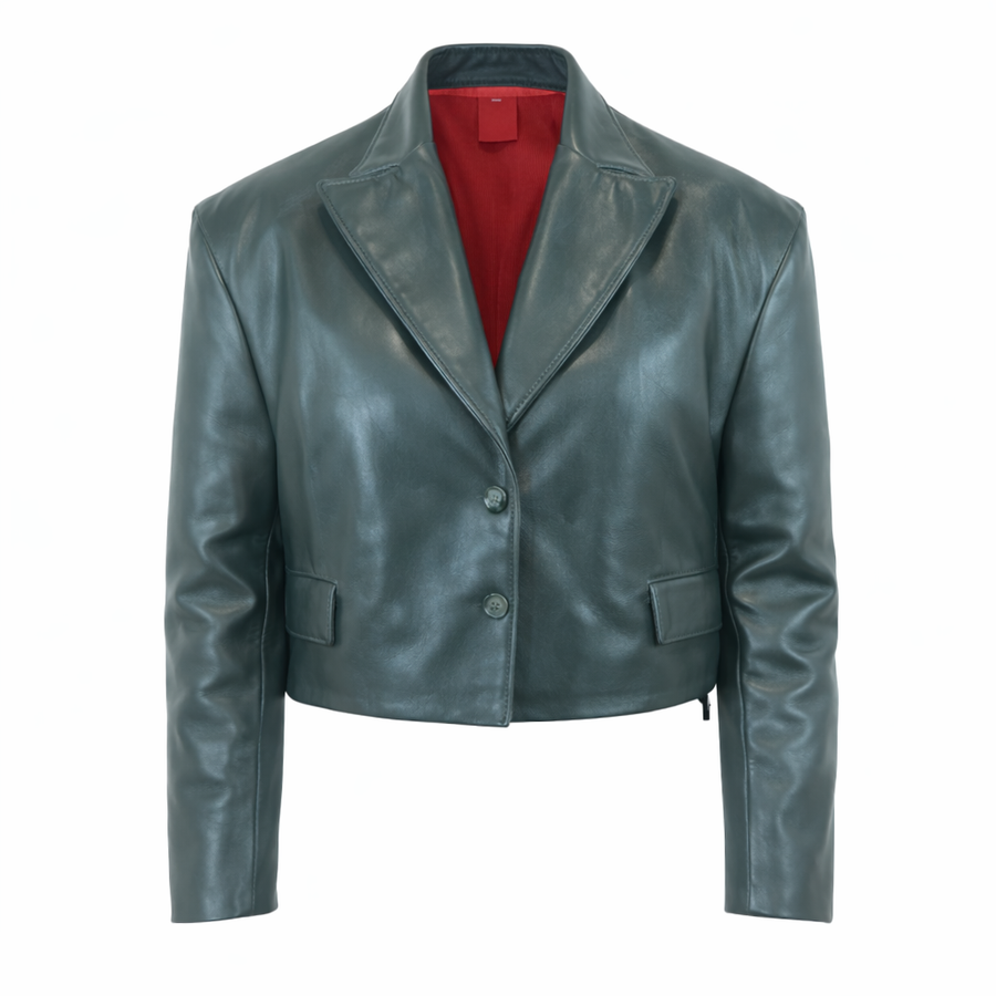 GIACCA IN PELLE CROPPED VERDE - lab22shop