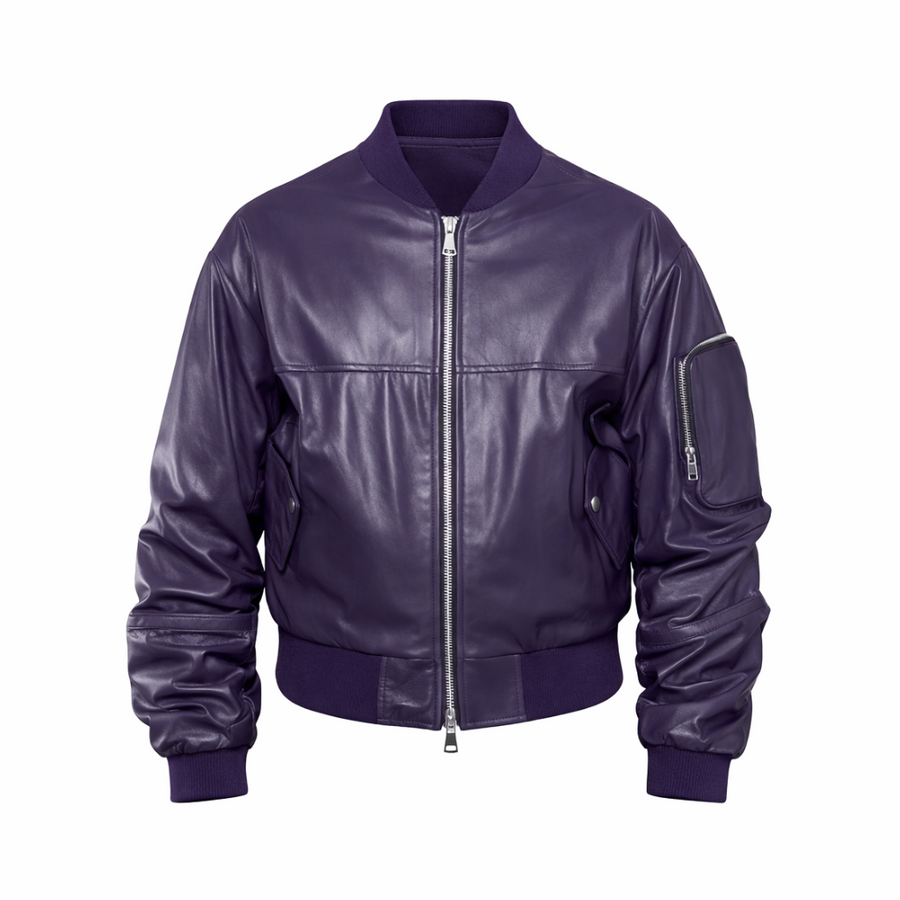 BOMBER OVERSIZE MANICA A RICCIO CROPPED COLOR MELANZANA - lab22shop