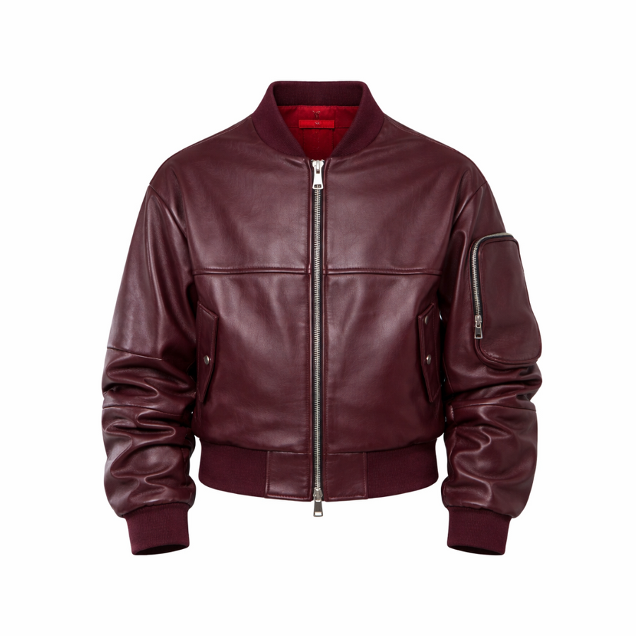 BOMBER OVERSIZE MANICA A RICCIO CROPPED PRUGNA - lab22shop