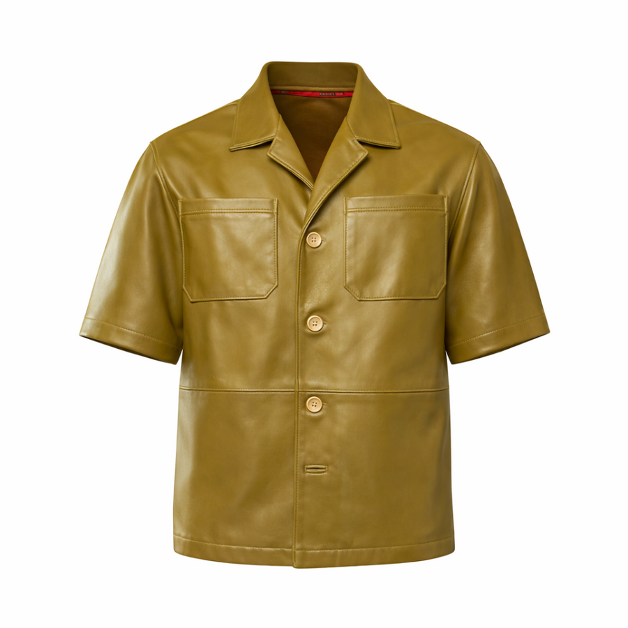 CAMICIA IN PELLE NAPPA VERDE OLIVA - lab22shop