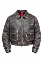 LEATHER CROPPED JACKET - lab22shop