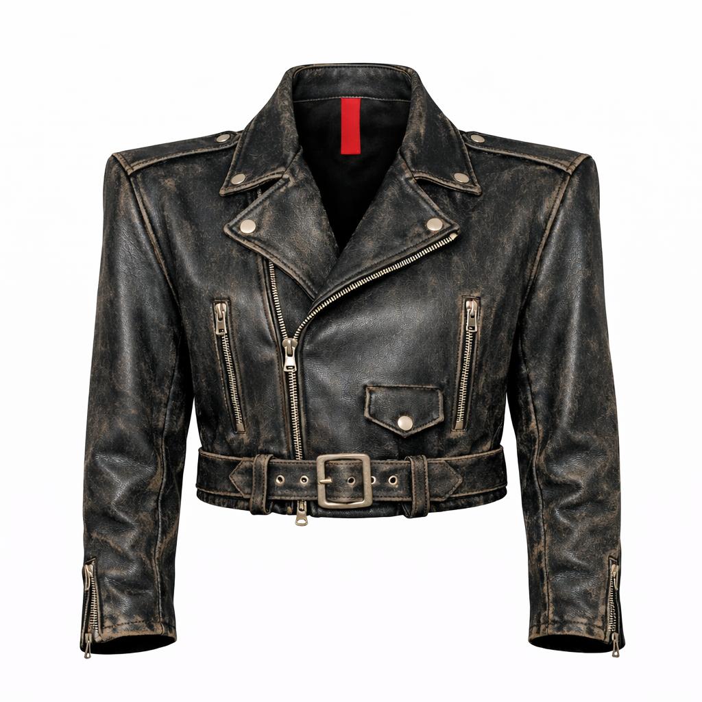 Giacca in pelle spalline over crop