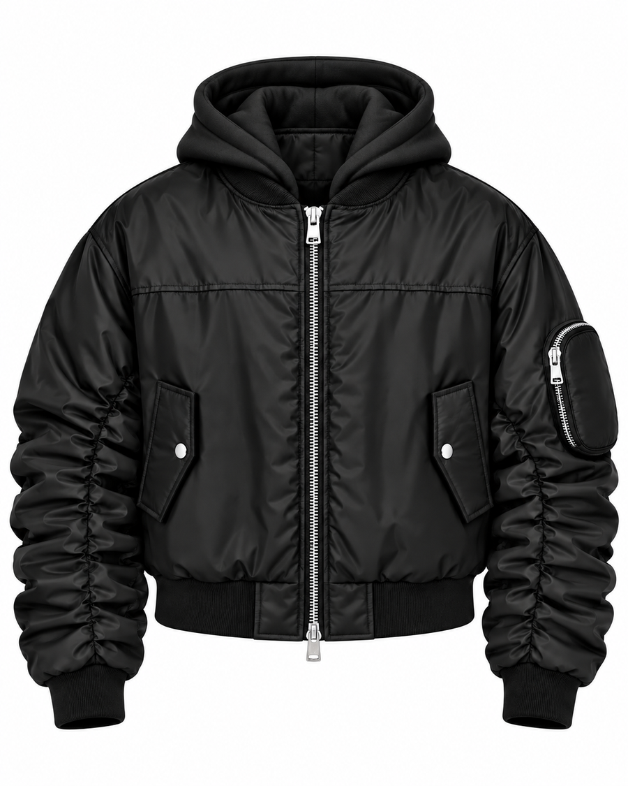 COLLEGE ARRICCIO NYLON OVERSIZE CAPPUCCIO NERO