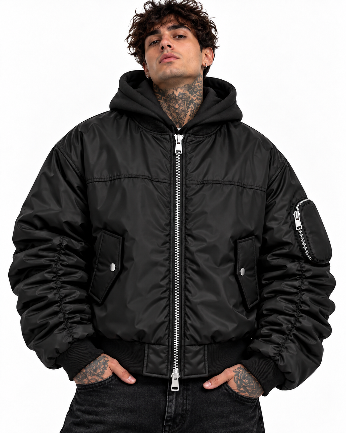 COLLEGE ARRICCIO NYLON OVERSIZE CAPPUCCIO NERO