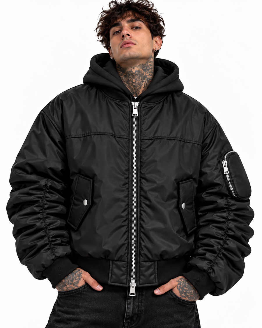 COLLEGE ARRICCIO NYLON OVERSIZE CAPPUCCIO NERO