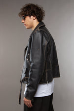 CHIODO IN PELLE NERO EFFETTO VINTAGE - lab22shop