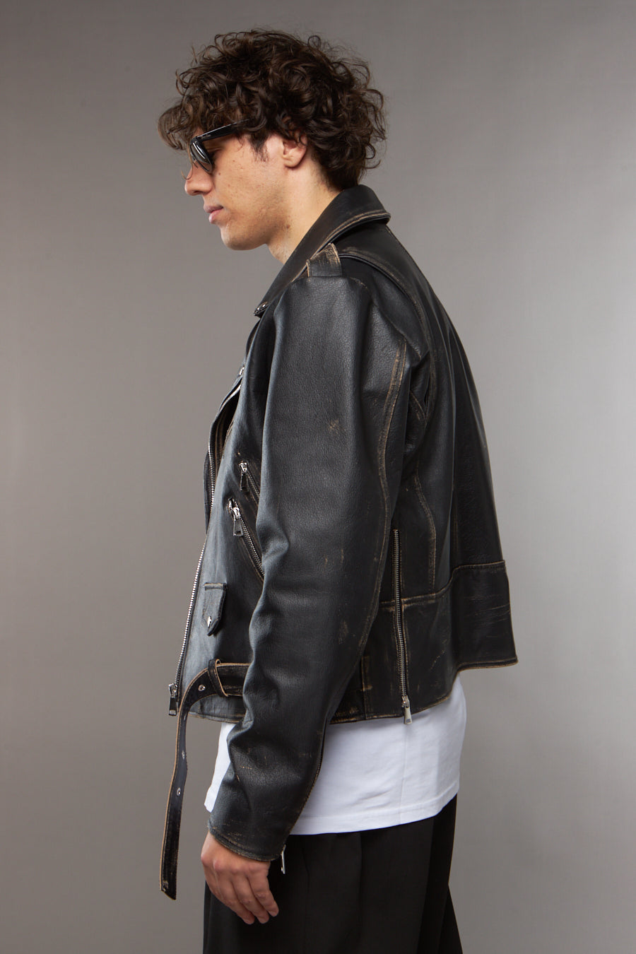 CHIODO IN PELLE NERO EFFETTO VINTAGE - lab22shop