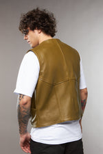 GILET MULTITASCHE VERDE OLIVA IN PELLE - lab22shop
