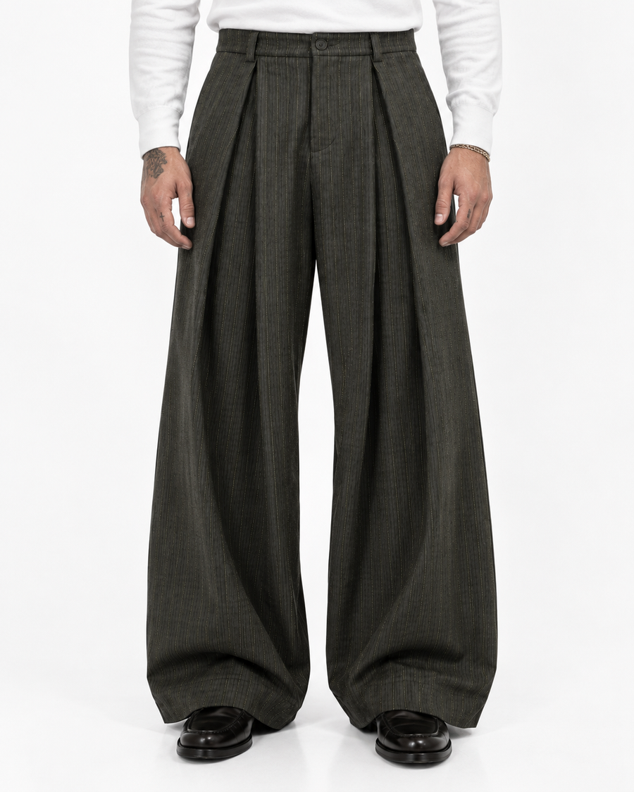 PANTALONE GESSATO FONDO AMPIO CON PINCES