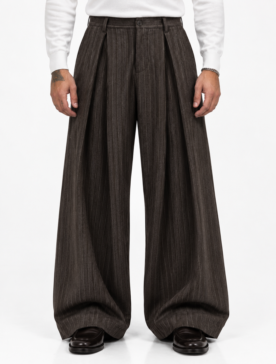 PANTALONE GESSATO FONDO AMPIO CON PINCES