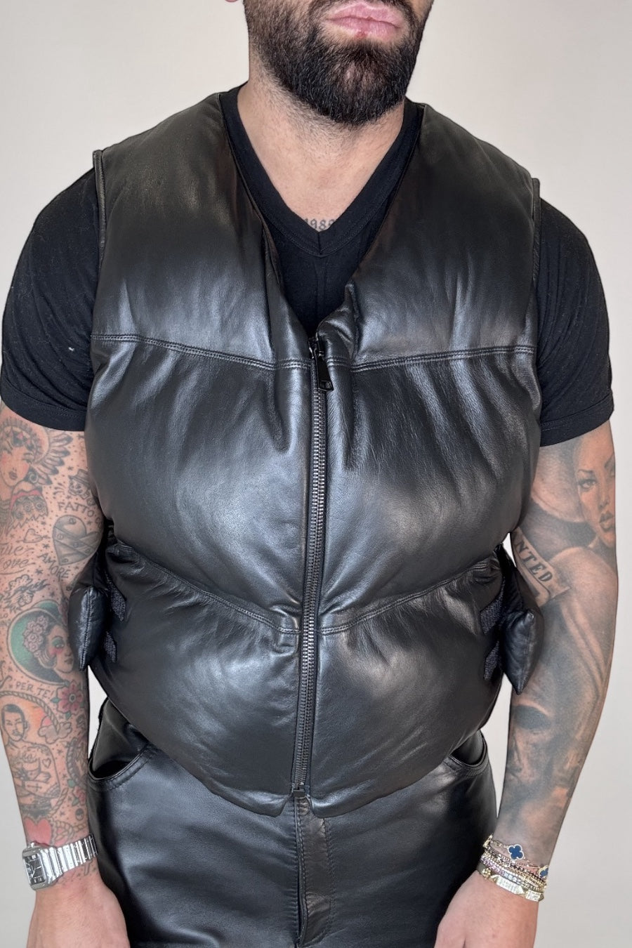 GILET PIUMA CROPPED IN PELLE - lab22shop