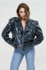 CHIODO CROPPED SPALLINA PITONATO BLU - lab22shop
