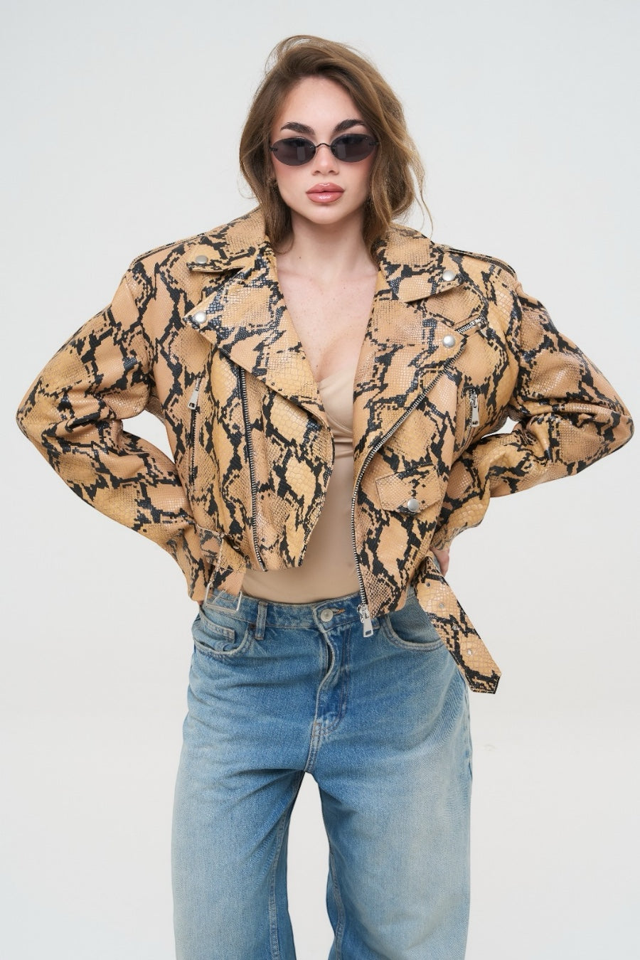 CHIODO CROPPED SPALLINA PITONATO BEIGE